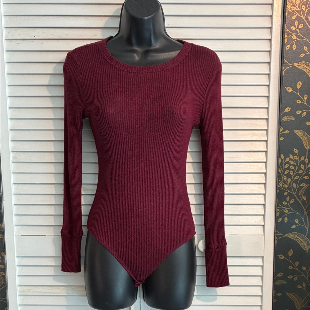 True Craft Burgundy Ribbed Long Sleeve Bodysuit